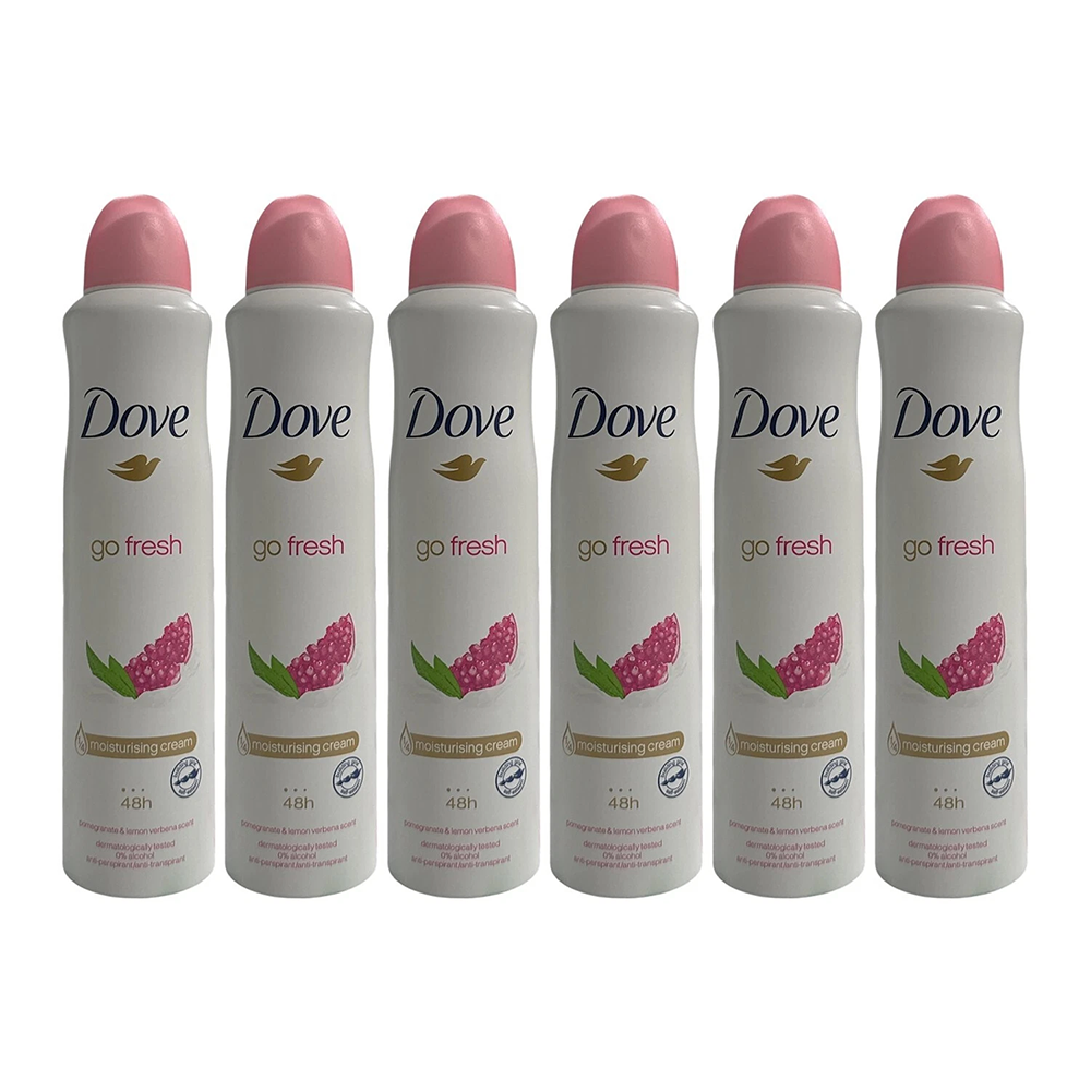 6 pk dove go fresh pomegranate & lemon verbena deodorant spray 250ml/8.45 floz