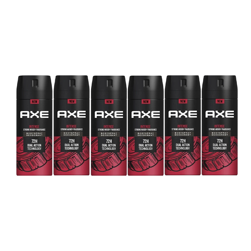 6 pack axe intense deodorant body spray for men, 150ml / 5.07fl oz