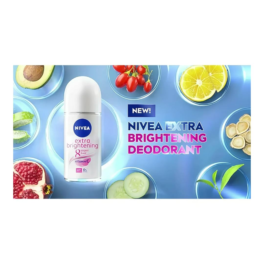 nivea extra brightening roll‑on deodorant 50ml (3‑pack) | vitamin c + collagen | 48h odor protection