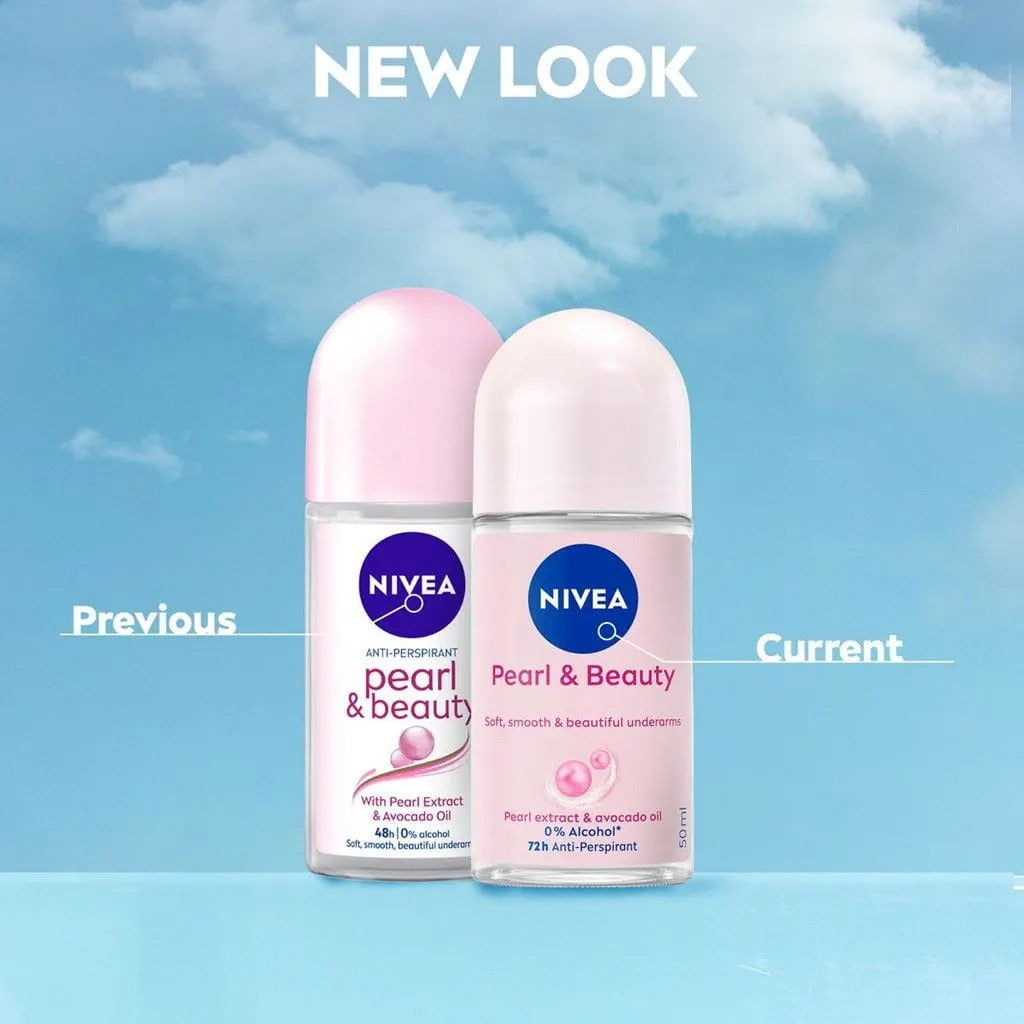 3 pk nivea pearl & beauty roll-on deodorant, 50ml each
