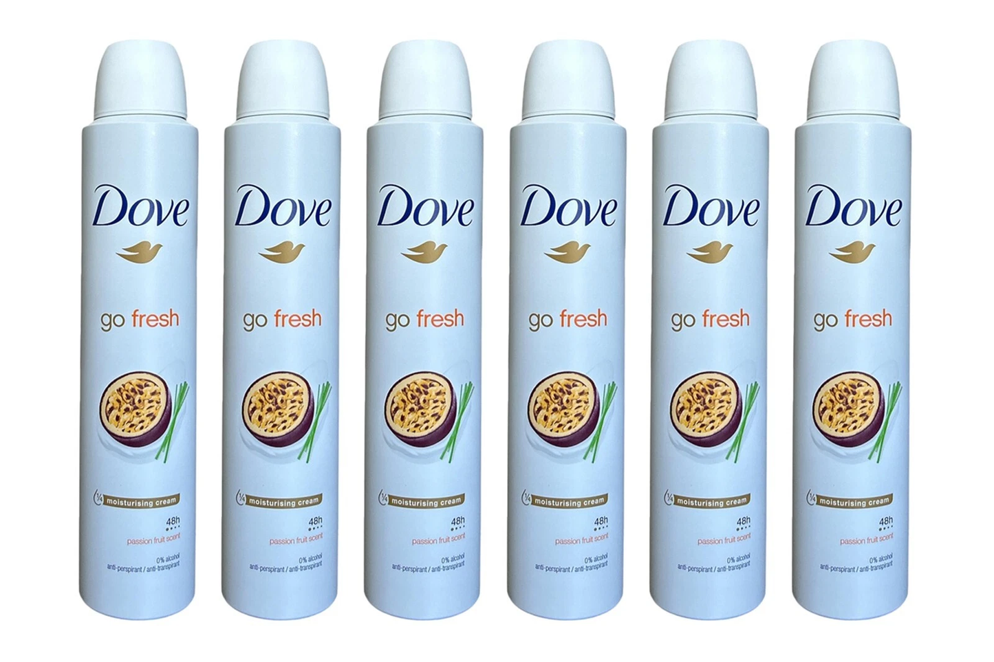 dove go fresh passion fruit antiperspirant body spray 6 pack 200 ml / 6.76 oz | long-lasting freshness & sweat protection