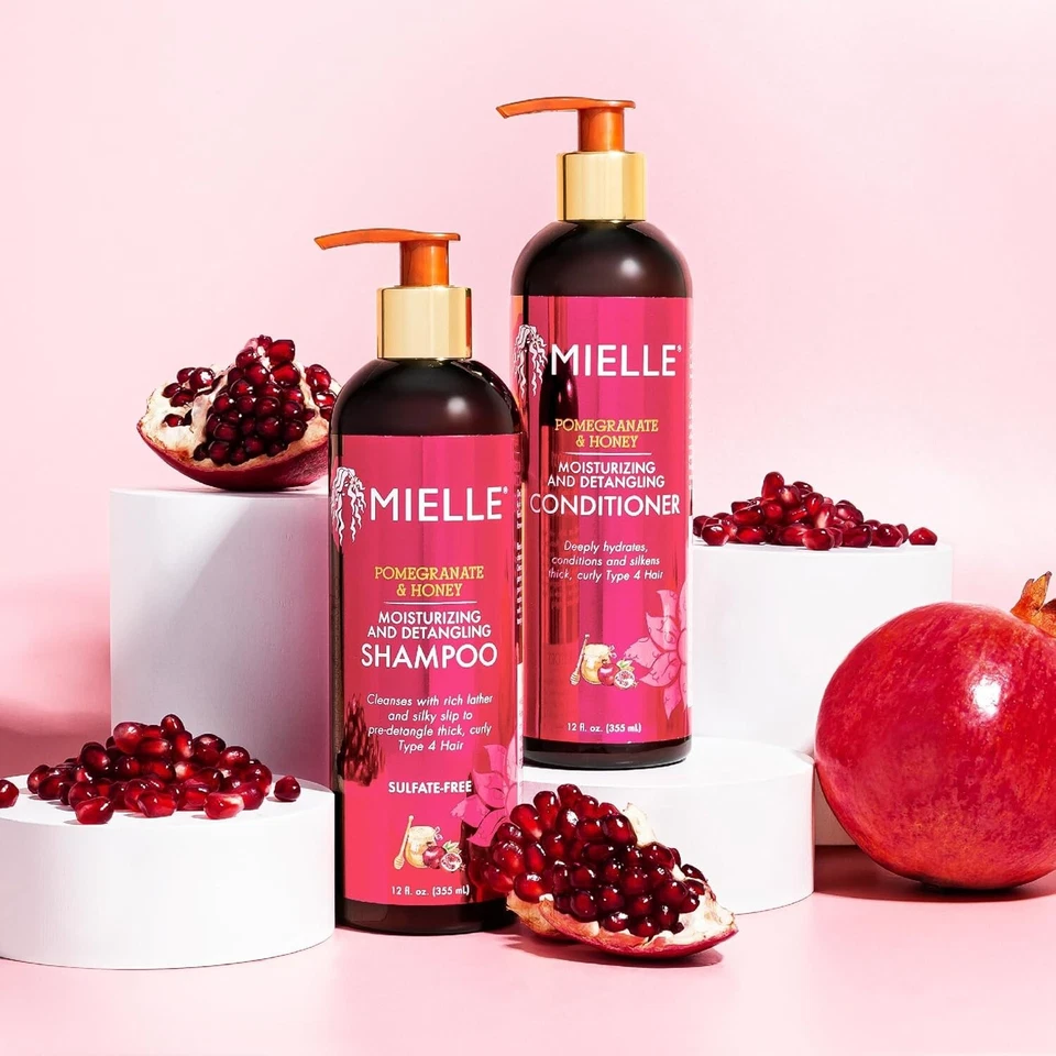 mielle organics pomegranate & honey shampoo & conditioner set 12 oz each | moisturizing hair care | curl enhancing & nourishing duo