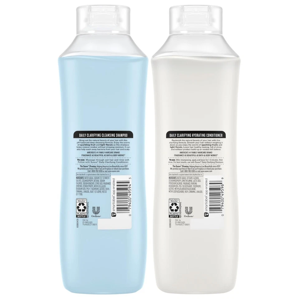 suave shampoo & conditioner set 22.5 oz each | clarifying & hydrating hair care | moisturizing & refreshing duo
