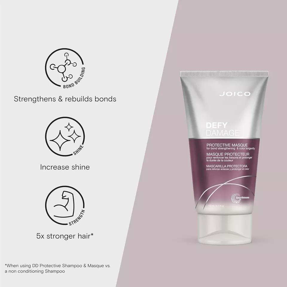 joico defy damage protective masque 5.1 fl oz | hair strengthening & repair treatment | frizz control & nourishing hair mask