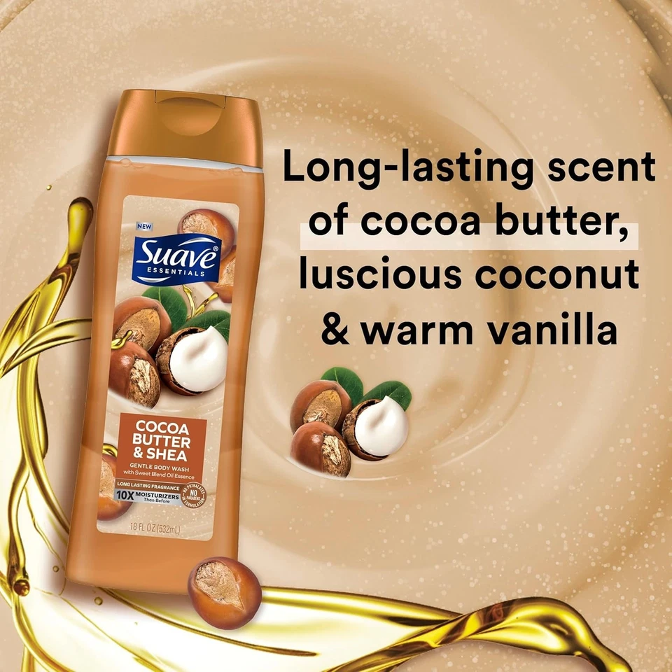 suave body wash variety pack 18 fl oz each | milk & honey + cocoa butter & shea | moisturizing & refreshing body wash