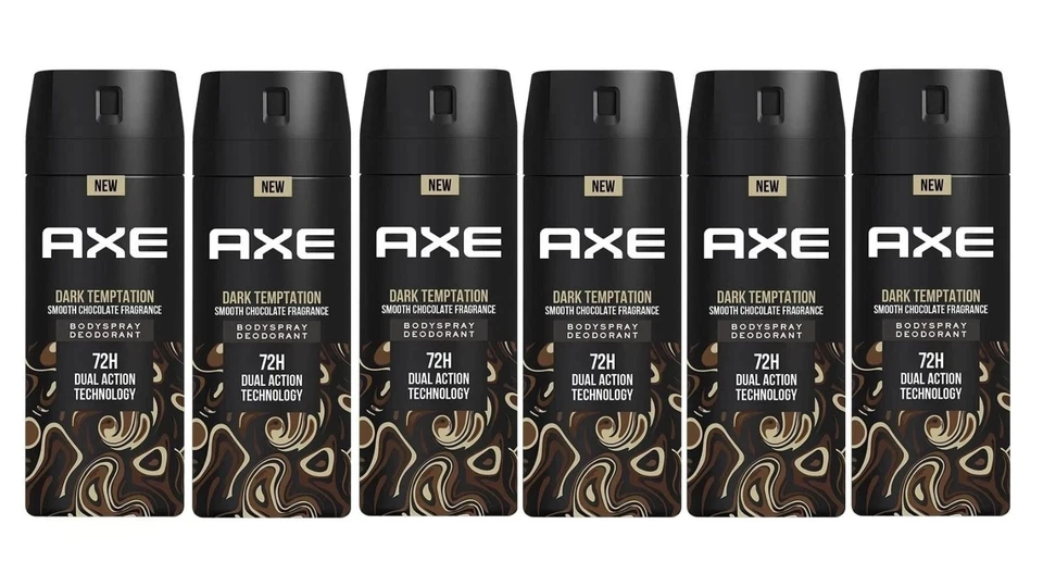 axe dark temptation deodorant body spray 6 pack | men’s fragrance | 150 ml / 5.07 fl oz each | 48h fresh scent