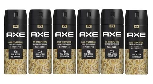 axe gold temptation deodorant body spray 6 pack | men’s fragrance | 150 ml / 5.07 fl oz each | long-lasting fresh scent