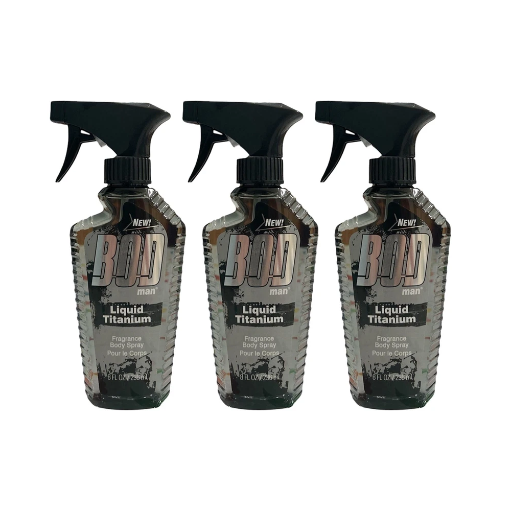 3 pk bod man fragrance body spray, liquid titanium, 8 fl oz