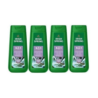 4 Pack Irish Spring 5 in 1 Body Wash for Men, Men's Body Wash, 20 fl oz