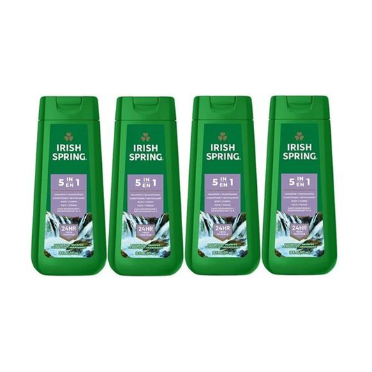 4 Pack Irish Spring 5 in 1 Body Wash for Men, Men's Body Wash, 20 fl oz