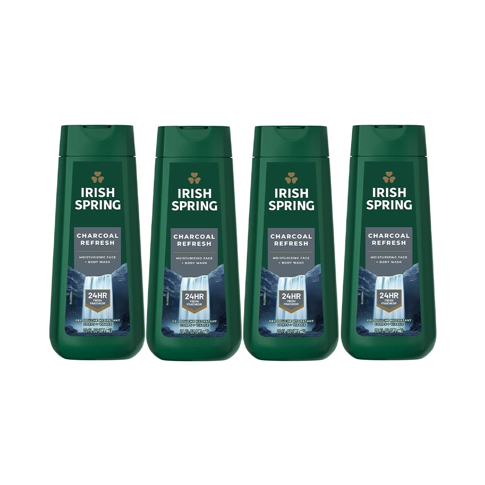 4 pack irish spring gel body wash for men, charcoal fresh, 20 fl oz