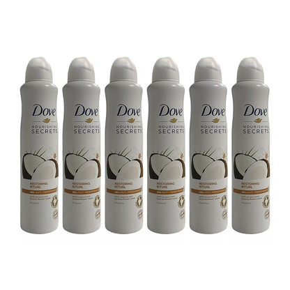 6 PK Dove NOURISHING SECRETS Anti Perspirant Spray 250ml Coconut & Jasmine Scent