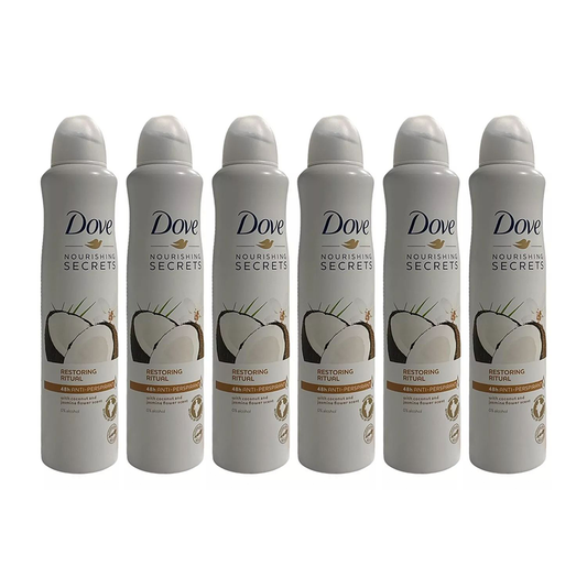 6 PK Dove NOURISHING SECRETS Anti Perspirant Spray 250ml Coconut & Jasmine Scent