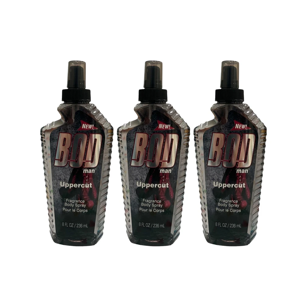 3 pk bod man fragrance body spray, uppercut, 8 fl oz