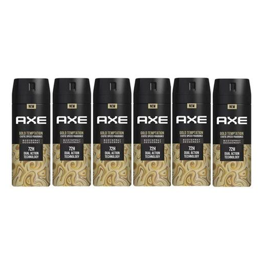 6 Pack Axe Gold Temptation Deodorant Body Spray for Men, 150ml / 5.07FL Oz