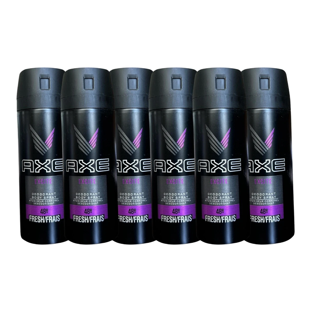 AXE Excite 48-Hour Fresh Deodorant Body Spray 6 Pack | Men’s Fragrance | 150ml / 5 oz Each