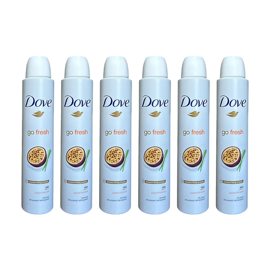 6 PK Dove Go Fresh Passion Fruit Antiperspirant Body Spray 200ml /6.76 oz