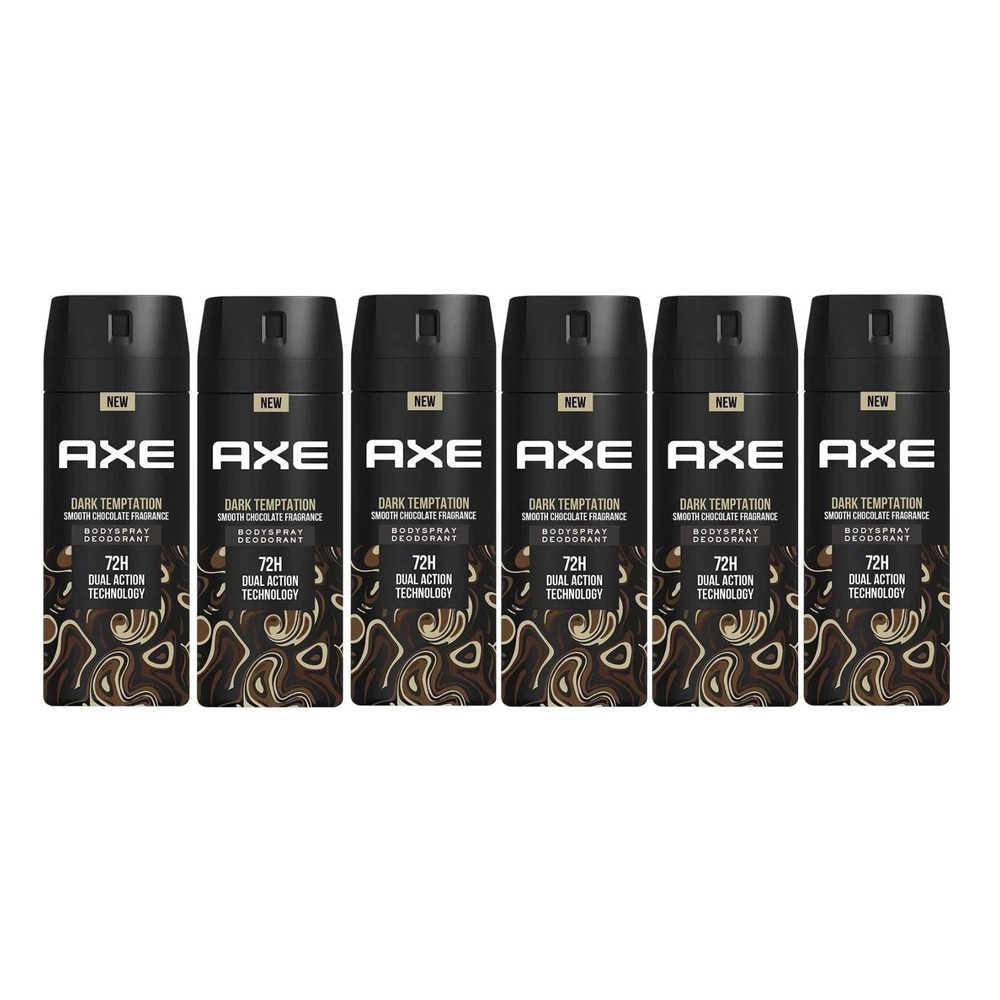 6 pack axe dark temptation deodorant body spray for men, 150ml / 5.07fl oz
