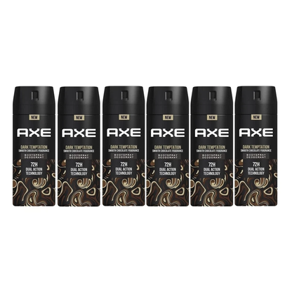 6 Pack Axe Dark Temptation Deodorant Body Spray for Men, 150ml / 5.07FL Oz