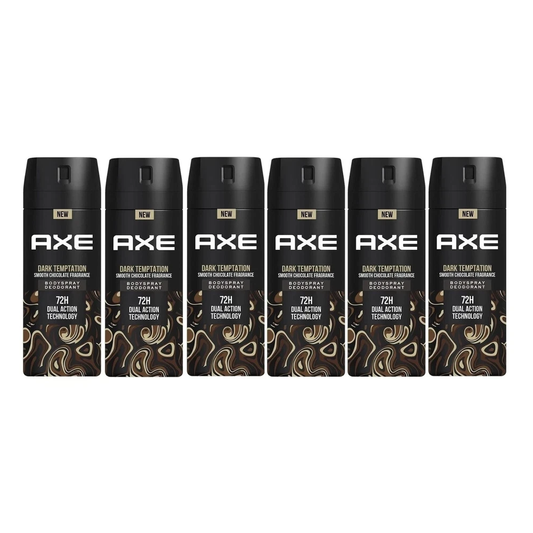 6 Pack Axe Dark Temptation Deodorant Body Spray for Men, 150ml / 5.07FL Oz
