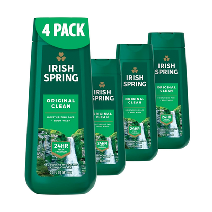 4 Pk Irish Spring Original Clean 24 Hrs Fresh Body Wash for Men, 20 Fl oz/591ML