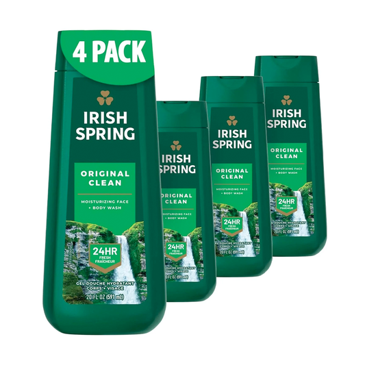 4 Pk Irish Spring Original Clean 24 Hrs Fresh Body Wash for Men, 20 Fl oz/591ML