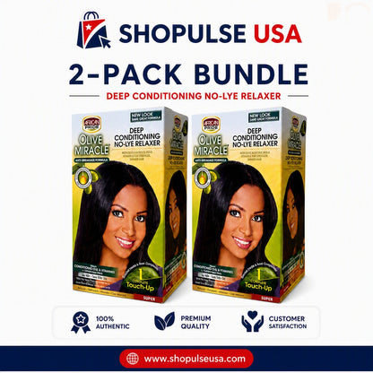 African Pride Olive Miracle Deep Conditioning No‑Lye Relaxer Super 2‑Pack – Anti‑Breakage Formula – Nourishes & Strengthens Hair – Touch‑Up Kit