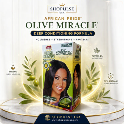African Pride Olive Miracle Deep Conditioning No‑Lye Relaxer Super 2‑Pack – Anti‑Breakage Formula – Nourishes & Strengthens Hair – Touch‑Up Kit