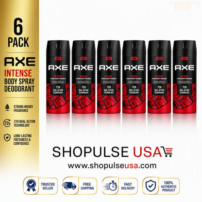 Axe Intense Deodorant Body Spray for Men, 150ml / 5.07FL Oz 6 Pack