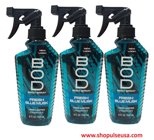 3 PK BOD Man Fragrance Body Spray, Fresh Blue Musk, 8 fl oz