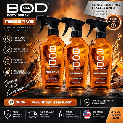 3 PK Bod Man Fragrance Body Spray, Reserve, 8 Fl Oz