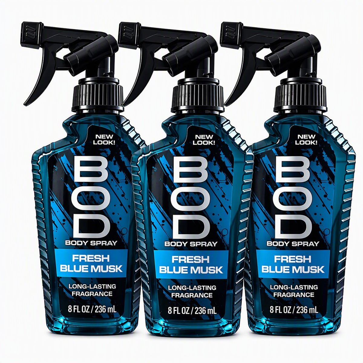 3 pk bod man fragrance body spray, fresh blue musk, 8 fl oz