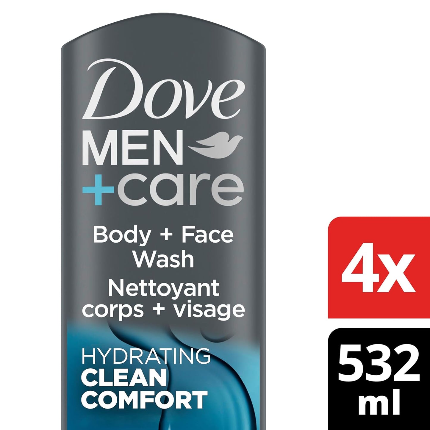 4 pack dove men + care body and face wash clean comfort 18 oz / 532 ml