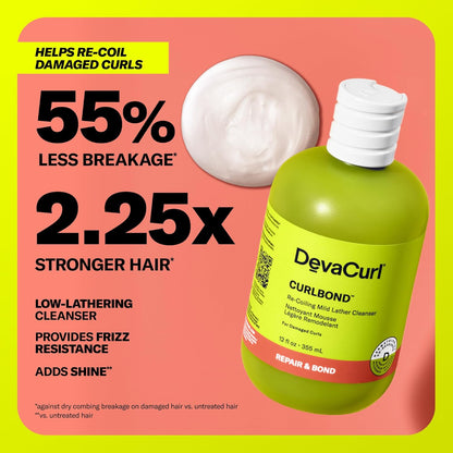 DevaCurl CurlBond Re-Coiling Mild Lather Cleanser | Reduces Frizz For Up to 48 Hours | Preserves Color Up to 30 Washes | Seals Split Ends 32oz/946 mL