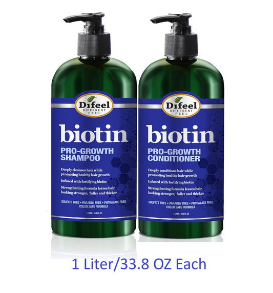 Difeel Pro-Growth Biotin Shampoo and Conditioner 33.8 oz. - Shampoo for Thinning Hair and Hair Loss with Biotin for Hair Growth