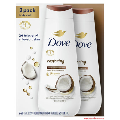 Dove Body Wash for Women Restoring Coconut & Cocoa Butter, 20 oz 2 Count