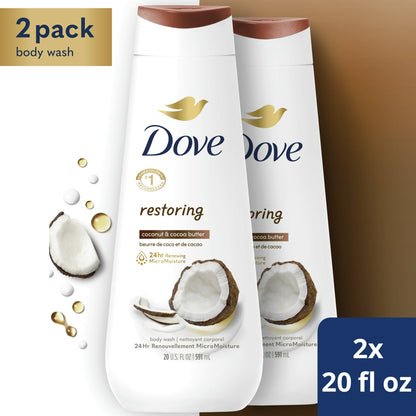 Dove Body Wash for Women Restoring Coconut & Cocoa Butter, 20 oz 2 Count