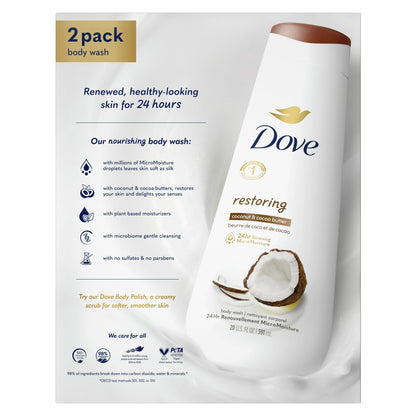 Dove Body Wash for Women Restoring Coconut & Cocoa Butter, 20 oz 2 Count