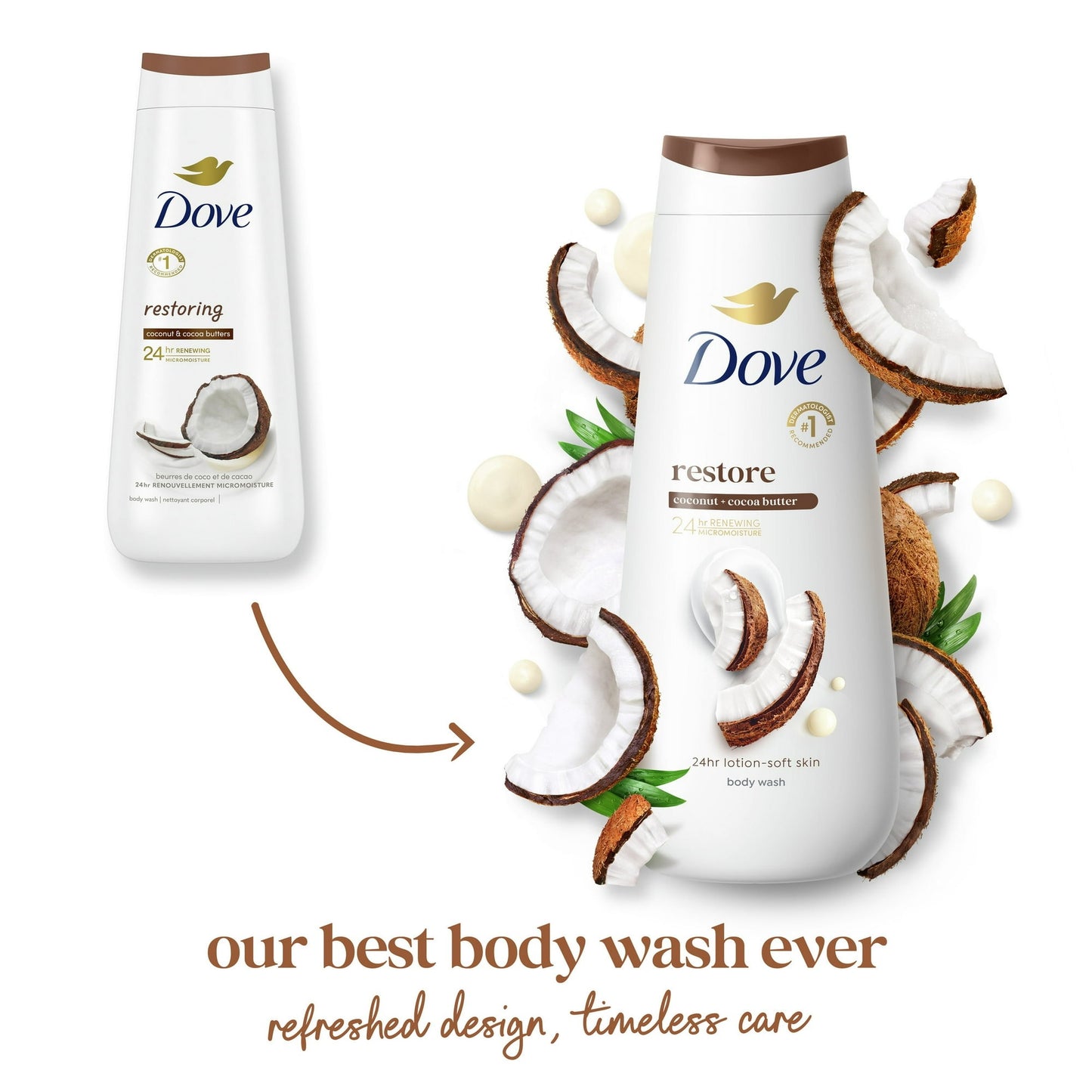 dove body wash for women restoring coconut & cocoa butter, 20 oz 2 count