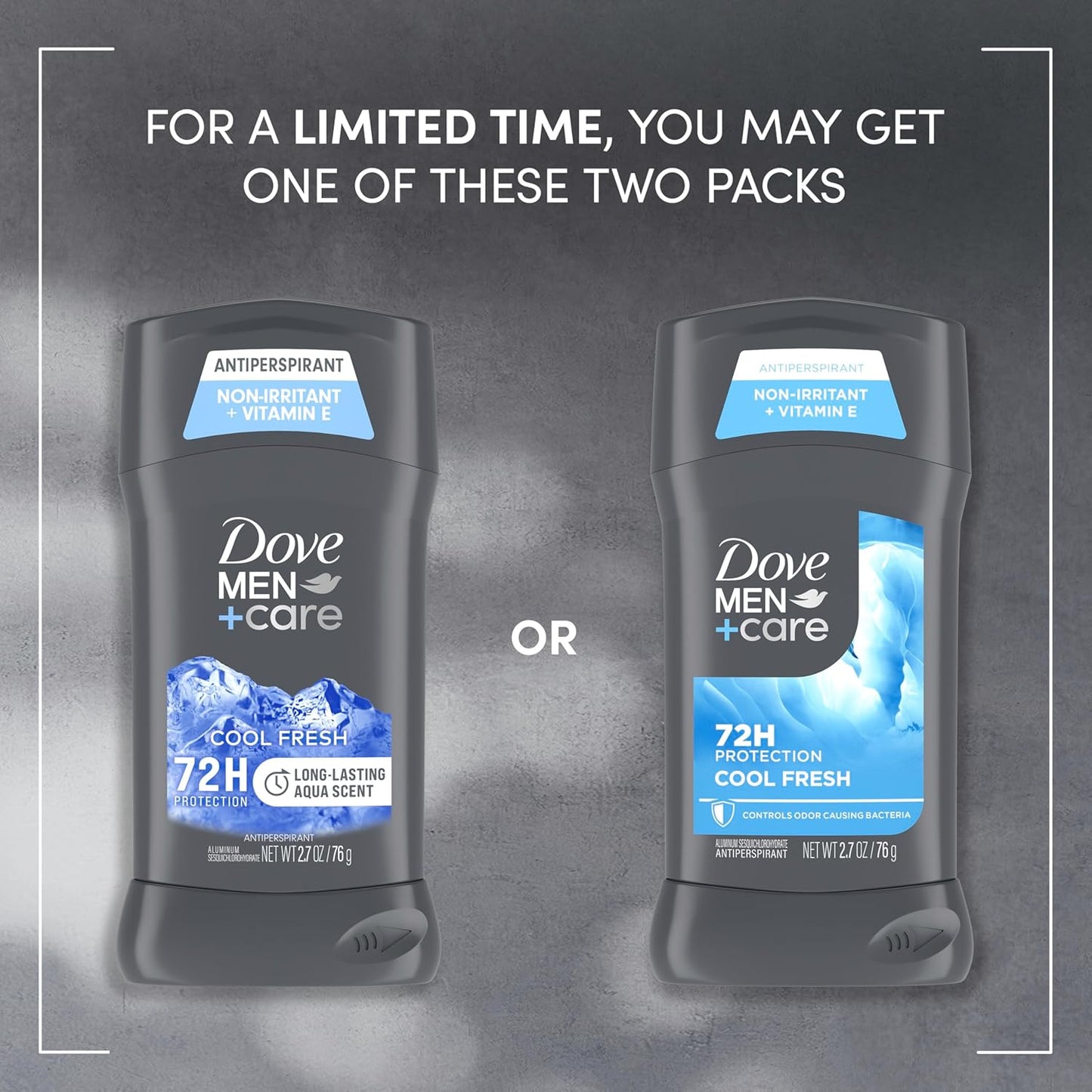 dove men+care antiperspirant deodorant cool fresh 2 count for a long-lasting aqua scent, with 72h protection, 2.7 oz