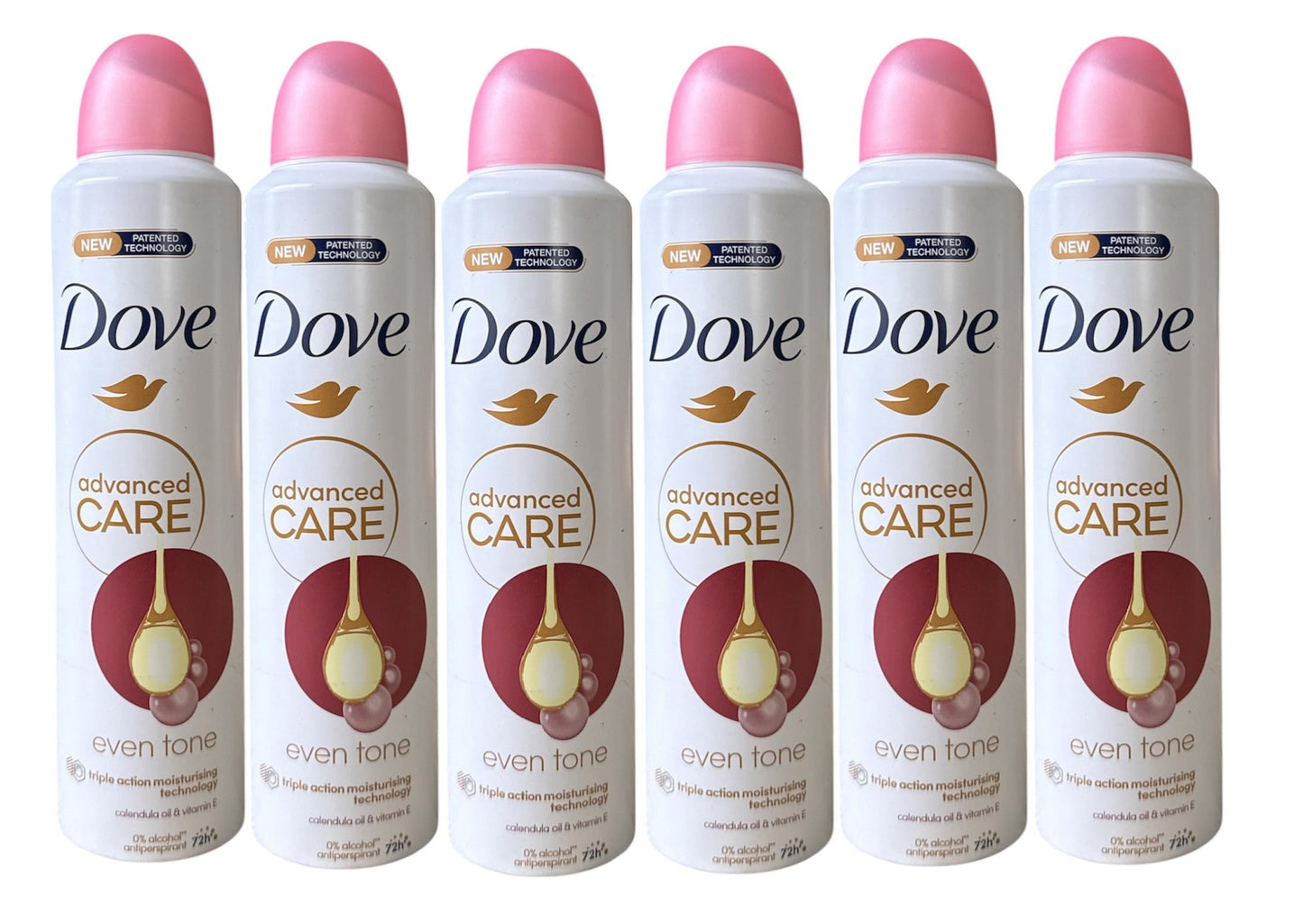 dove advanced care even tone antiperspirant spray 250 ml 6 pack | calendula oil & vitamin e | 72h protection
