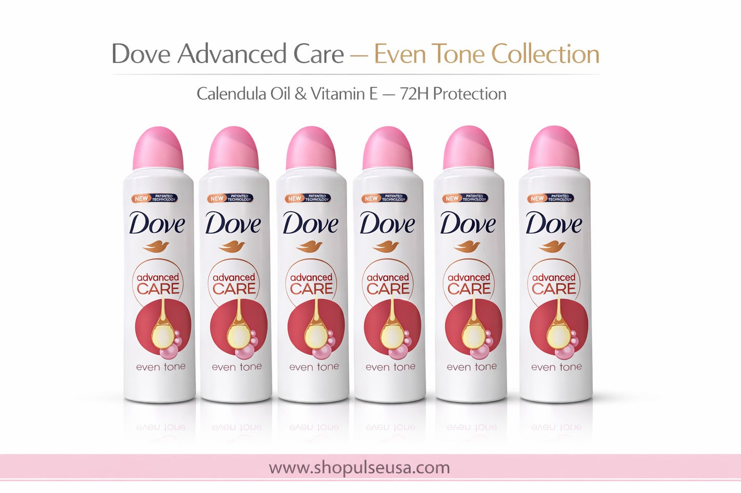 dove advanced care even tone antiperspirant spray 250 ml 6 pack | calendula oil & vitamin e | 72h protection