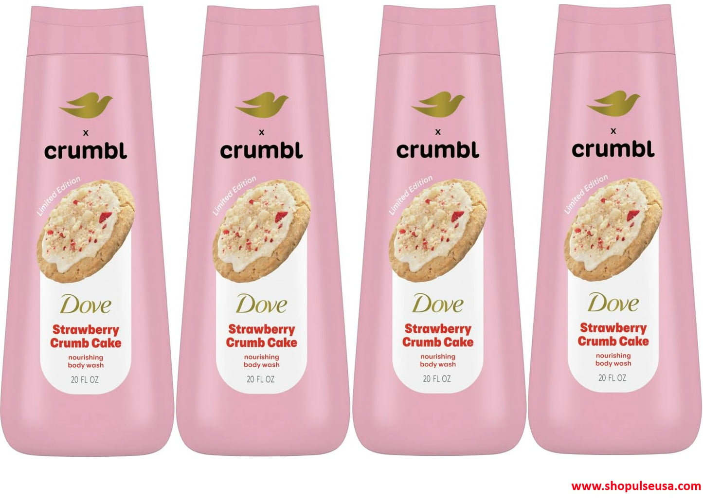 4 pack dove strawberry crumb cake body wash  moisturizing & dessert‑inspired cleanser 20 oz/591 ml