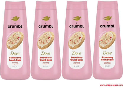 4 Pack Dove Strawberry Crumb Cake Body Wash  Moisturizing & Dessert‑Inspired Cleanser 20 oz/591 mL