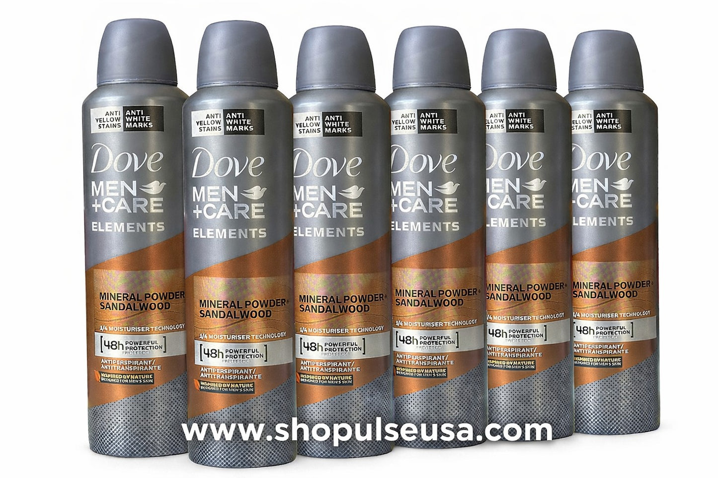 dove men+care mineral powder sandalwood antiperspirant spray 8.5oz 6 pack | 48h