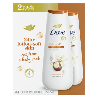 Dove Pampering Gentle Body Wash for Women All Skin Shea Butter & Vanilla, 20 fl oz Twin Pack