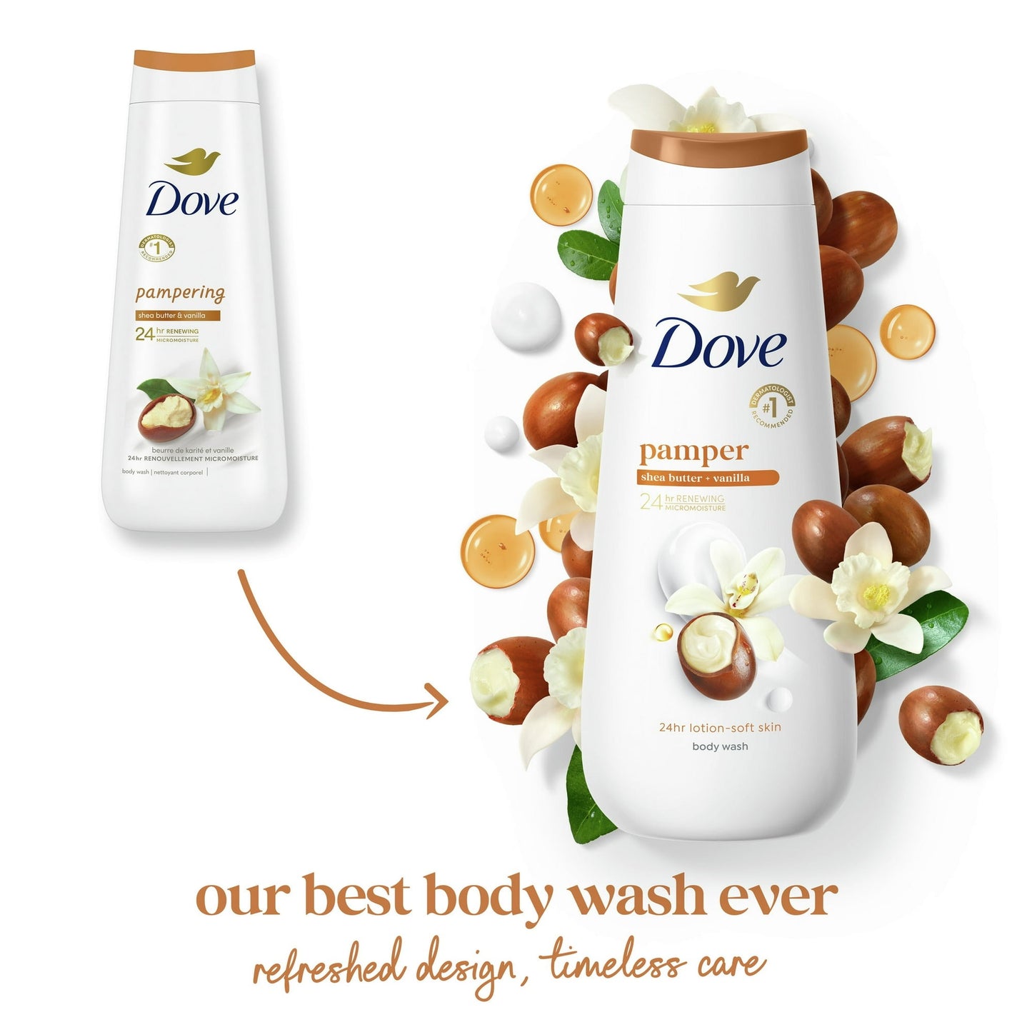 dove pampering gentle body wash for women all skin shea butter & vanilla, 20 fl oz twin pack