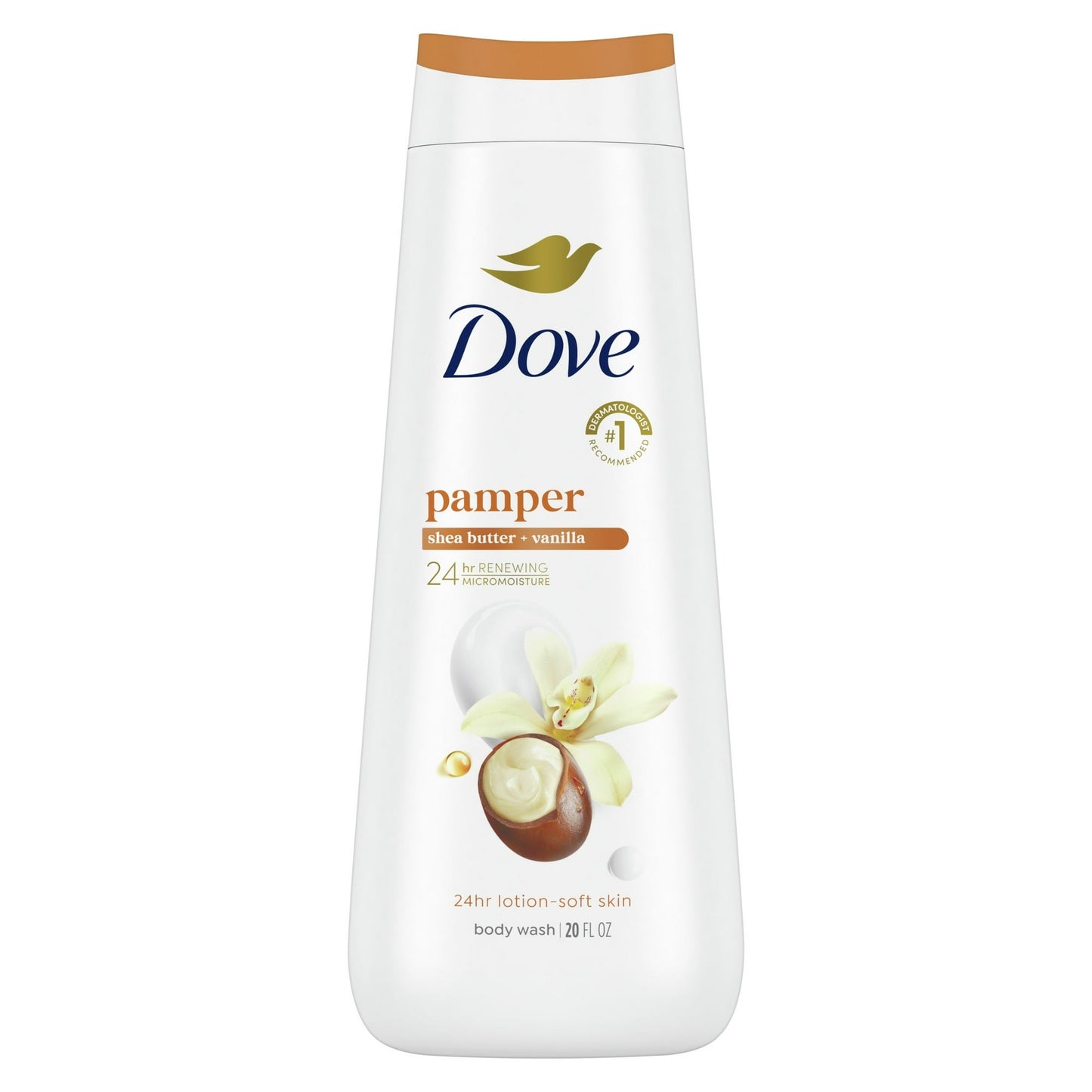 dove pampering gentle body wash for women all skin shea butter & vanilla, 20 fl oz twin pack