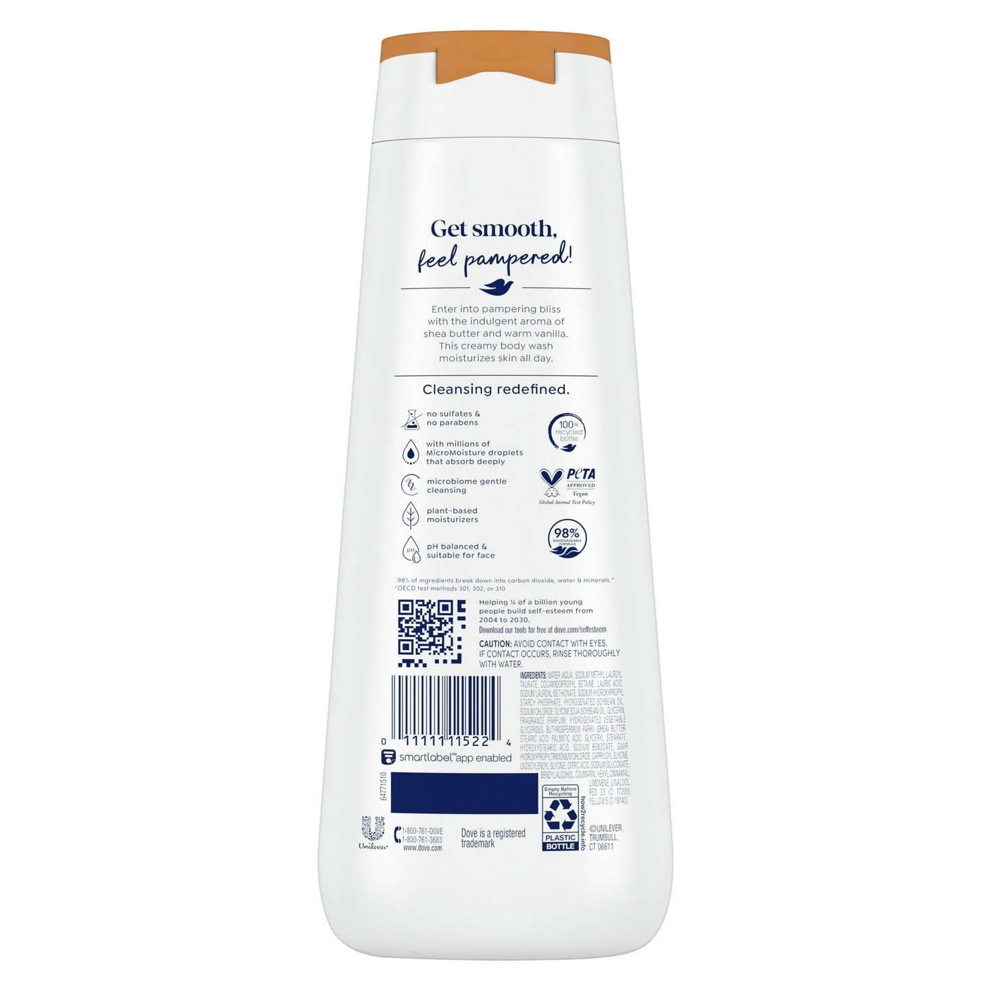 dove pampering gentle body wash for women all skin shea butter & vanilla, 20 fl oz twin pack
