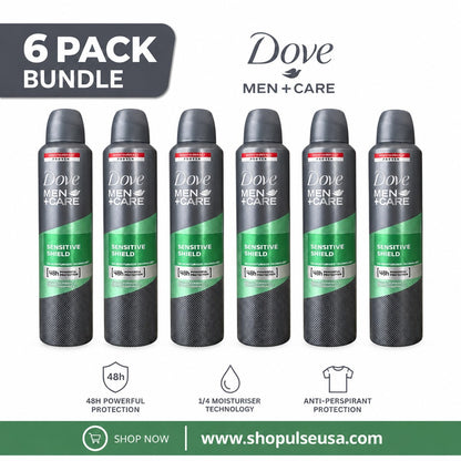 Dove Men+Care Sensitive Shield Antiperspirant Deodorant 6 Pack 48h Protection 1/4 Moisturizer